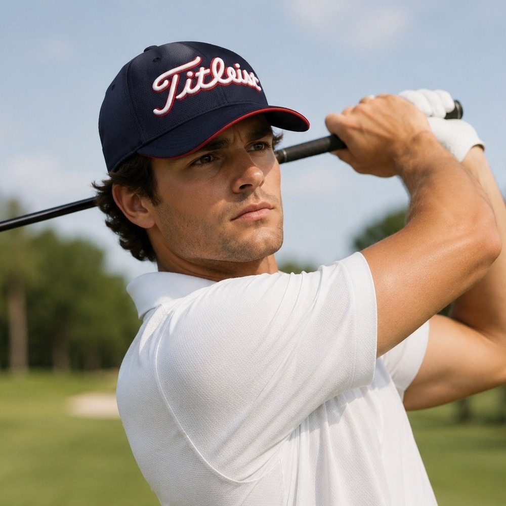 Titleist Golf Hat Fitted Navy Red Embroidered Performance Mesh Cap *Flaw 1480